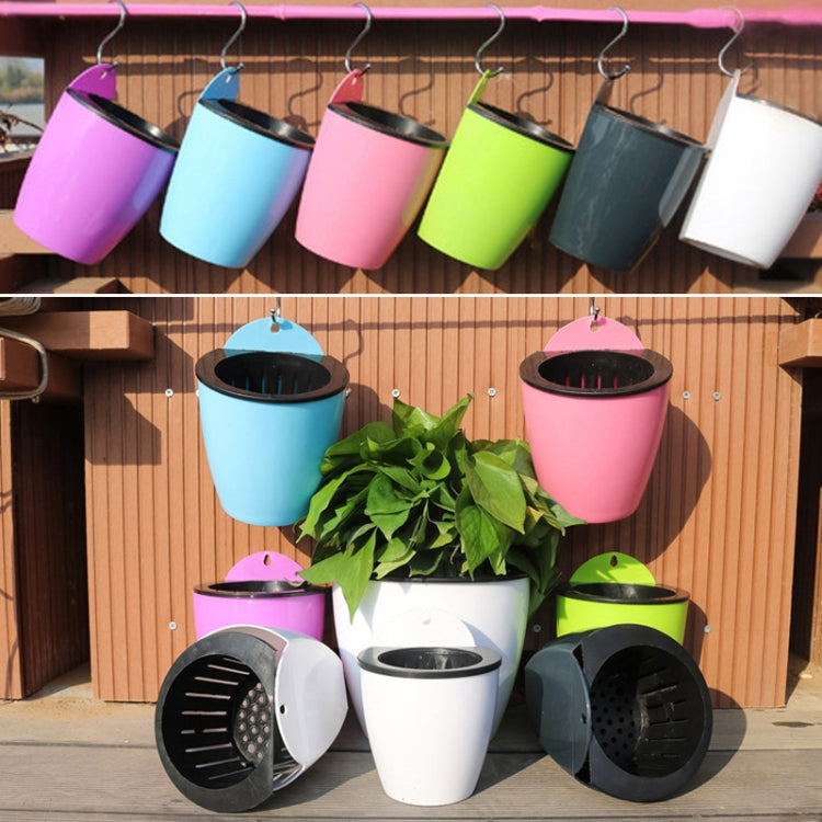 Self-Watering Planter Grow Plants Lazy Flower Pots Wall-hanging Round Resin Plastic Flower Pots, Size: 18x12.5x16cm