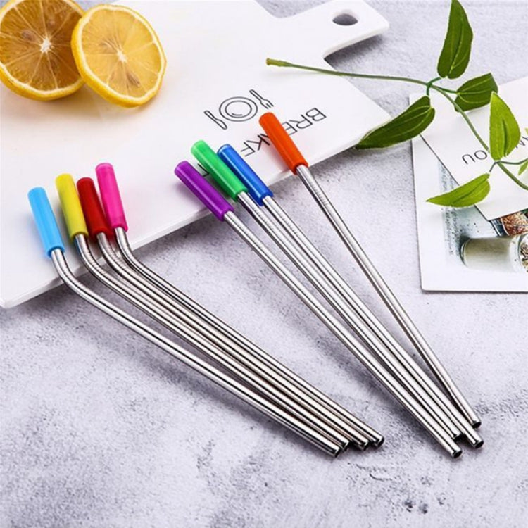8pcs Reusable Silicone Tips Stainless Steel Drinking Straws + 2pcs Cleaner Brushes Set Kit with Cashmere Bag,  215*6mm