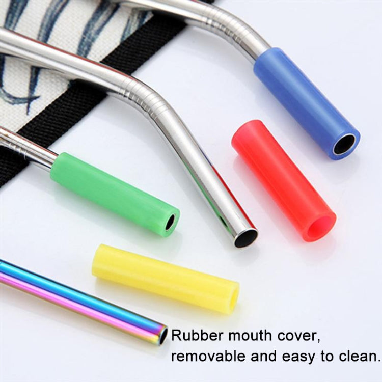 8pcs Reusable Silicone Tips Stainless Steel Drinking Straws + 2pcs Cleaner Brushes Set Kit with Cashmere Bag,  215*6mm
