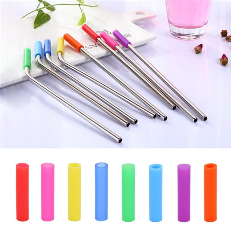 8pcs Reusable Silicone Tips Stainless Steel Drinking Straws + 2pcs Cleaner Brushes Set Kit with Cashmere Bag,  215*6mm