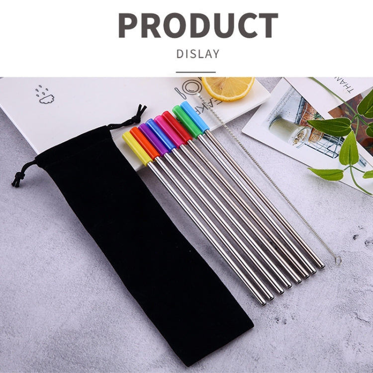 8 PCS Reusable Silicone Tips Stainless Steel Drinking Straws + 2 PCS Cleaner Brushes Set Kit with Cashmere Bag,  266*6mm