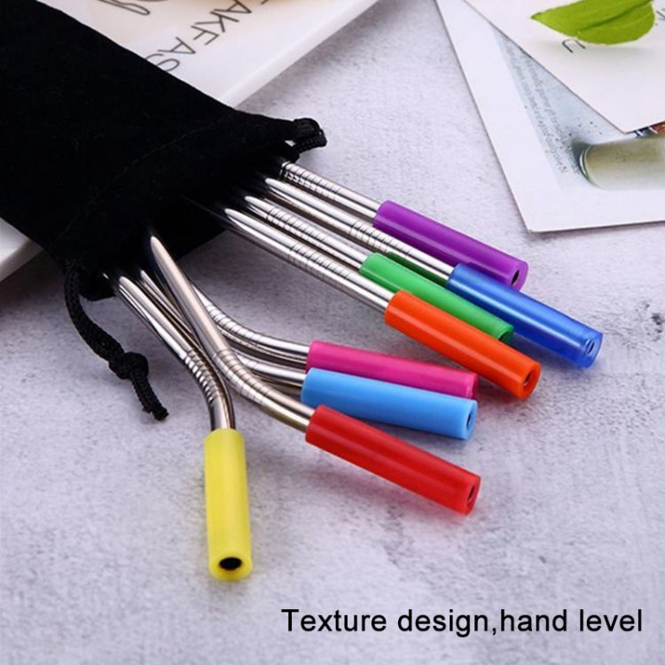 8 PCS Reusable Silicone Tips Stainless Steel Drinking Straws + 2 PCS Cleaner Brushes Set Kit with Cashmere Bag,  266*6mm