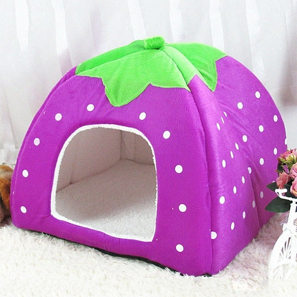 Strawberry Shaped Foldable Short Plush Pet House Nest, Size: S