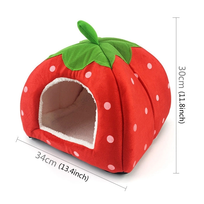 Strawberry Shaped Foldable Short Plush Pet House Nest, Size: M