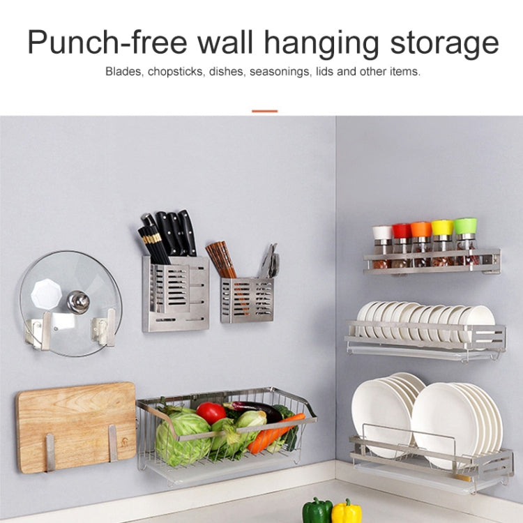 304 Stainless Steel Wall-mounted Kitchen Rack Hanging Knife Holder Double Cage Chopsticks Canister