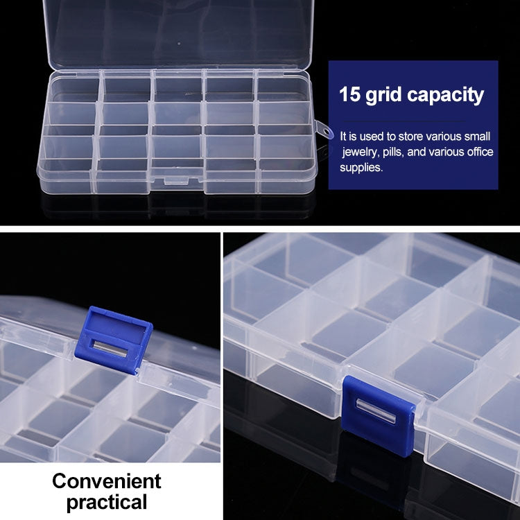 Removable Grid Plastic 15 Slots Box Organizer for Jewelry Earring Fishing Hook Small Accessories