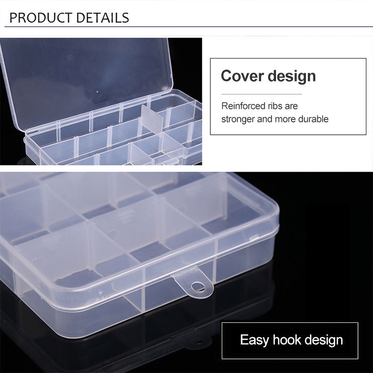 Removable Grid Plastic 15 Slots Box Organizer for Jewelry Earring Fishing Hook Small Accessories