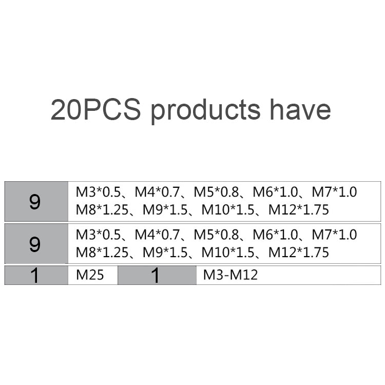 20 PCS Multi-specification Tap and Die Combination Set Hand Metric Wire Tapping Wrench Winch