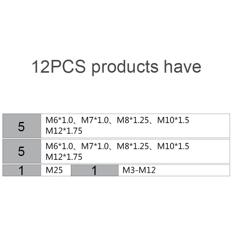 12 PCS Multi-specification Tap and Die Combination Set Hand Metric Wire Tapping Wrench Winch