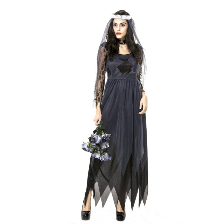Halloween Costume Women Lace Chiffon Black Dress Ghost Bride Clothes Cosplay Game Uniforms, Size: L, Bust: 80cm, Waistline:72cm, Clothes Long:143cm