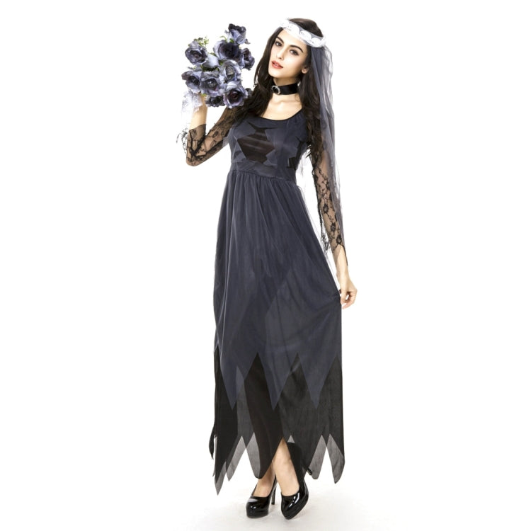 Halloween Costume Women Lace Chiffon Black Dress Ghost Bride Clothes Cosplay Game Uniforms, Size: L, Bust: 80cm, Waistline:72cm, Clothes Long:143cm