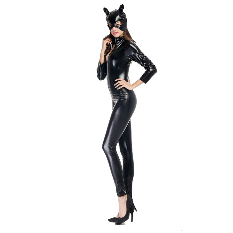 Halloween Costume Patent Leather Cat Girl Neutral Sexy Motorcycle Clothing  Stage Performance Cosplay Clothing, Size:M, Bust: 80-85cm, Waistline:66-72cm, Clothes Long:138cm