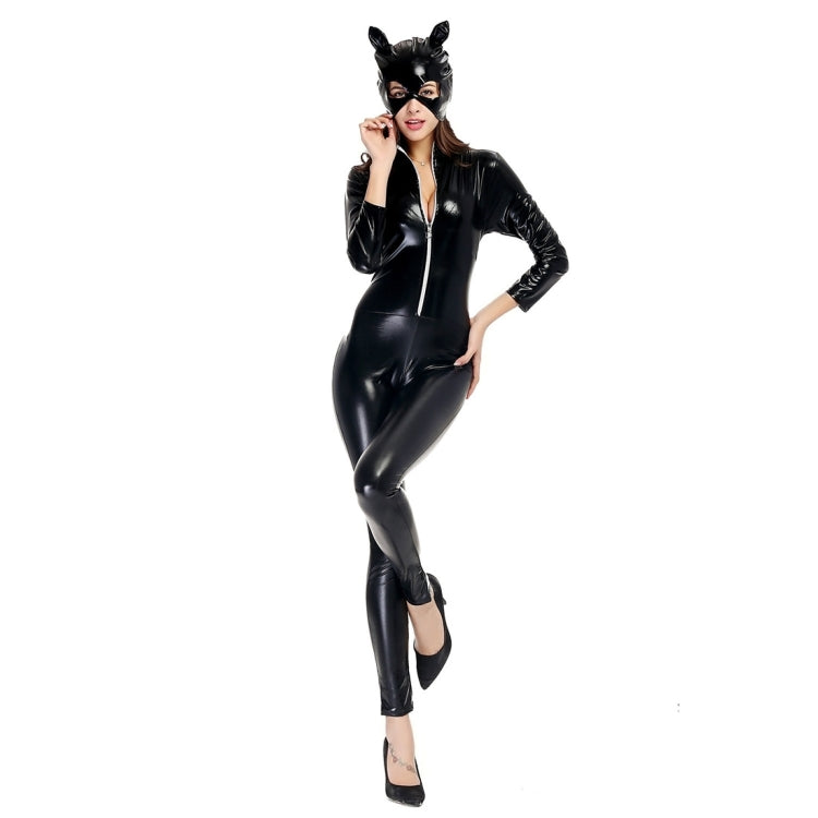 Halloween Costume Patent Leather Cat Girl Neutral Sexy Motorcycle Clothing Stage Performance Cosplay Clothing, Size:XXL, Bust: 94-98cm, Waistline:80-84cm, Clothes Long:145cm