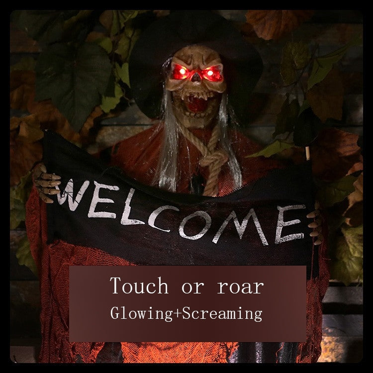 Halloween Hang Ghost Resin Electric Skull Bar Door Welcome Ghost Voice Skeleton Props Decorations