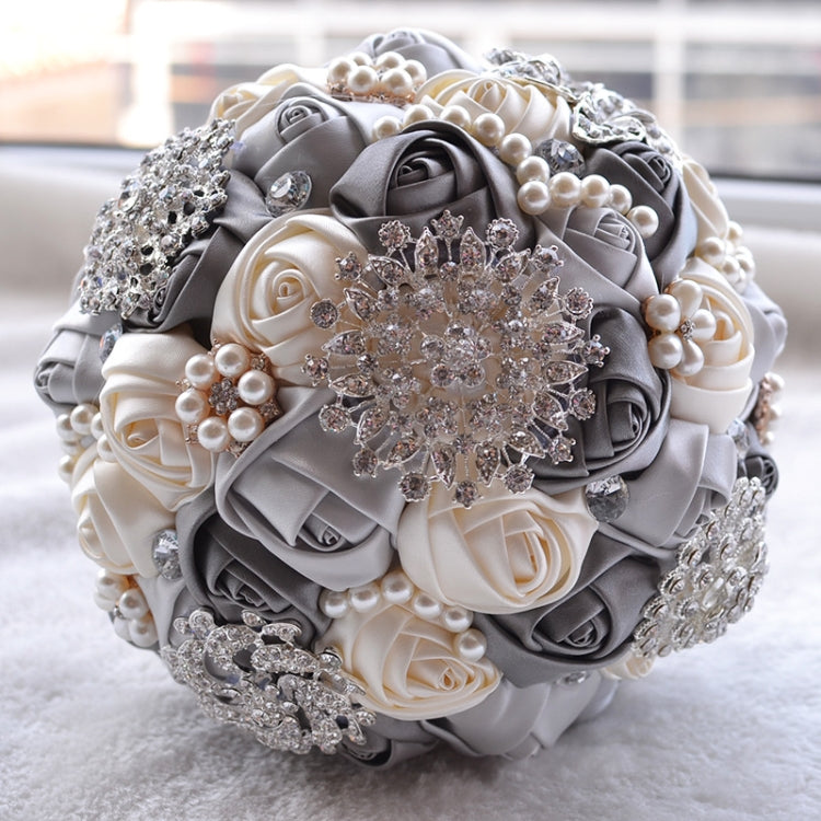 Wedding Holding Pearl Diamond Flowers Bridal Bouquet Accessories Bridesmaid Rhinestone Party Wedding Decoration Supplies, Diameter: 20cm