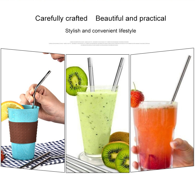 4 PCS Reusable Stainless Steel Drinking Straws + 1 x Cleaner Brush Set Kit
