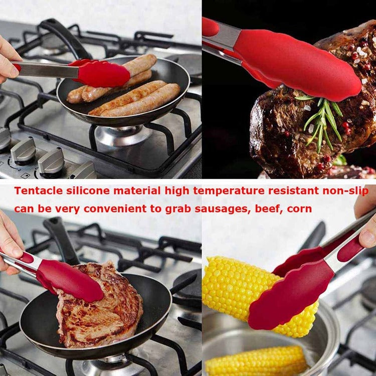 9 inch Silicone Non-slip Food Bread Barbecue BBQ Clip Tongs Kitchen Tools