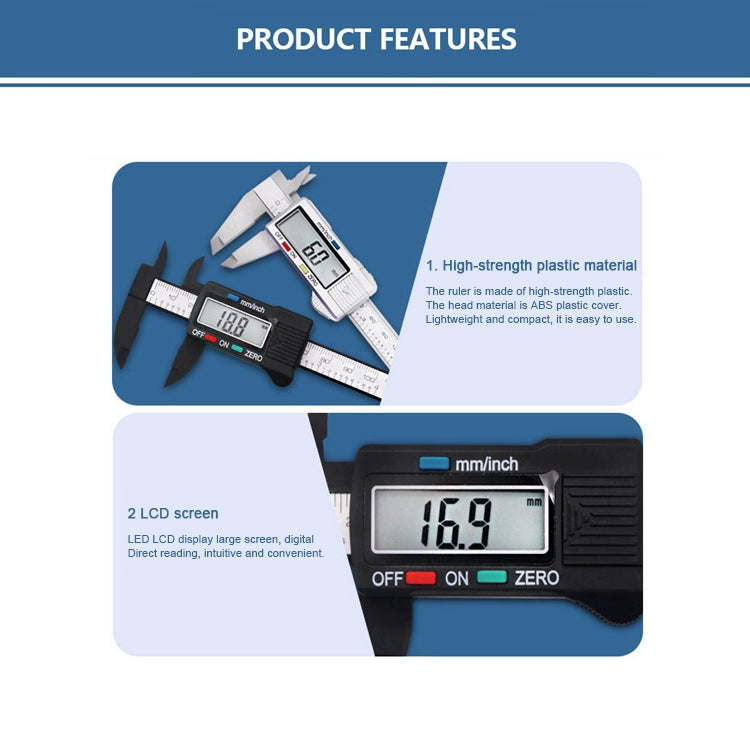 Plastic Fiber Digital Display Vernier Caliper, Measure Range: 100mm (4 inch), Plastic Box Packing