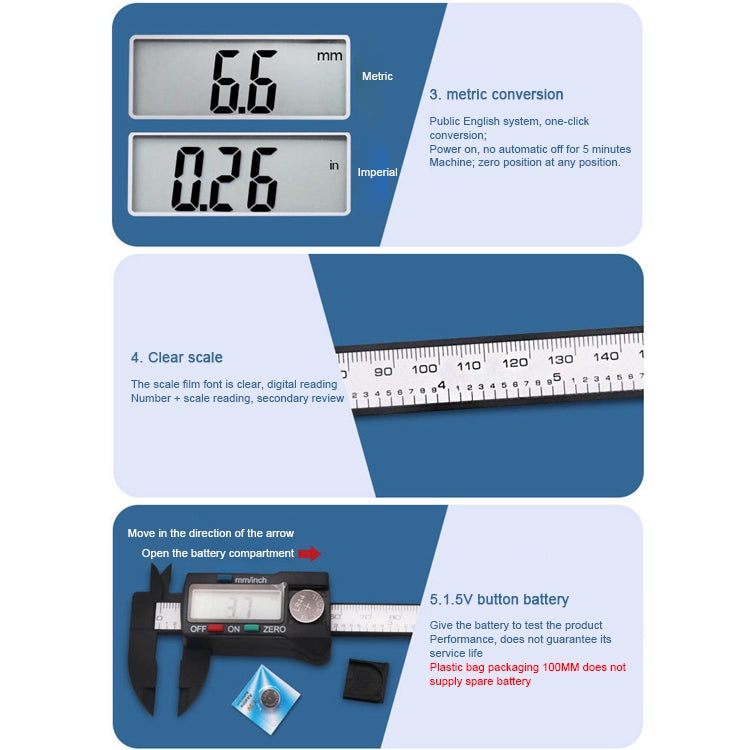 Plastic Fiber Digital Display Vernier Caliper, Measure Range: 100mm (4 inch), Plastic Box Packing