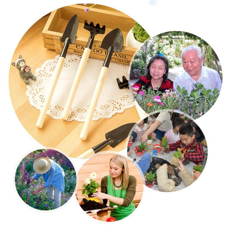 4pcs Rake Shovel Digging Trowel 3 in 1  Wooden Handle Metal Head Mini Garden Plant Tool Gardening Tool