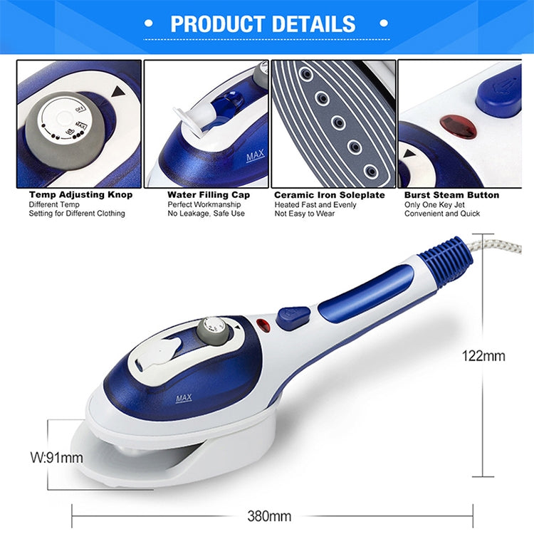 Multifunction Household Handheld Steamer Travel Portable Hand - Held Steam Hanging Hot Machine Ceramic Bottom with Flannelette Brush & Hair Brush & Measuring Cup,EU Plug