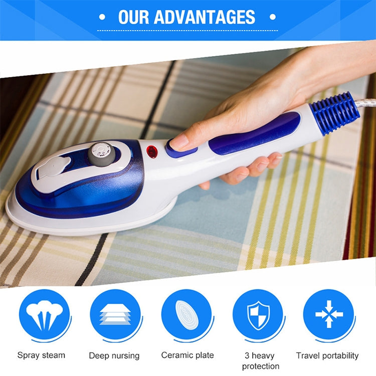 Multifunction Household Handheld Steamer Travel Portable Hand - Held Steam Hanging Hot Machine Ceramic Bottom with Flannelette Brush & Hair Brush & Measuring Cup,EU Plug