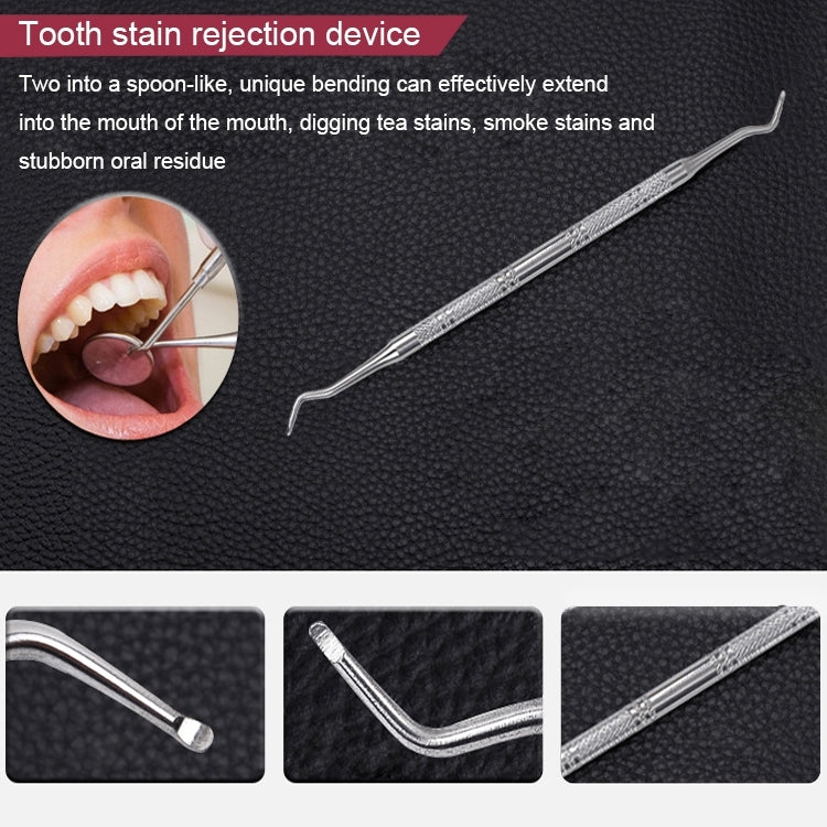 6 in 1 Dental Tool Set (Stainless Steel Probe + Hoe-shaped Dentist + Sickle Dentist + Tooth Stain Rejection Device + Dental Tweezers + Mouth Mirror)