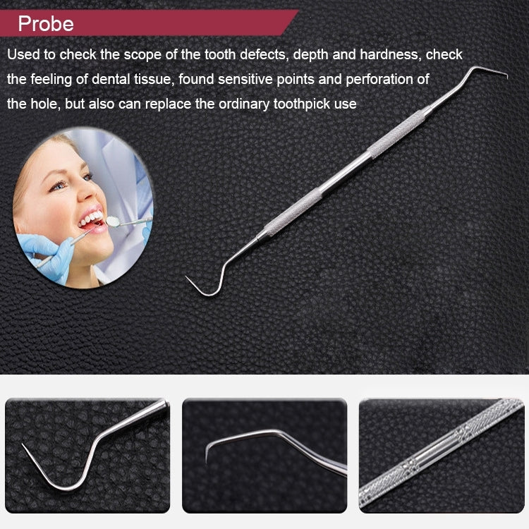 4 in 1 Dental Tool Set (Stainless Steel Probe + Hoe-shaped Dentist + Dental Tweezers + Mouth Mirror)