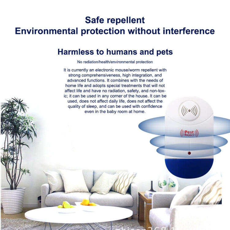 Electronic Ultrasonic Mosquito Rat Pest Control Repeller with LED Light, US Plug, AC90V-250V (White+Blue)
