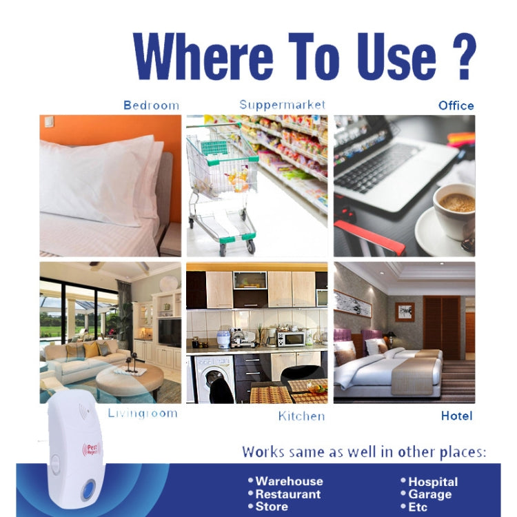 Electronic Ultrasonic Mosquito Rat Pest Control Repeller with LED Light, US Plug, AC90V-250V