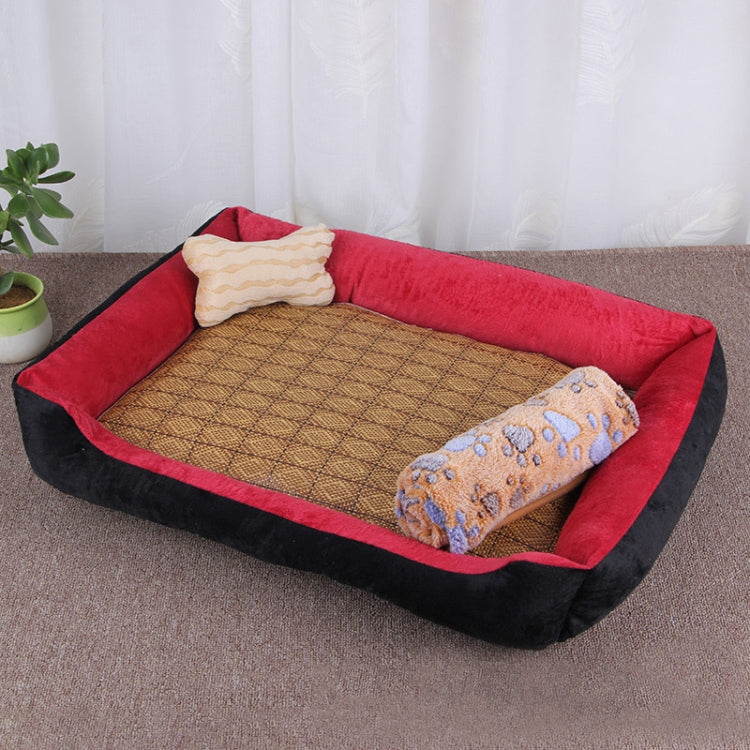 Dog Bone Pattern Big Soft Warm Kennel Pet Dog Cat Mat Blanket,  with Rattan Mat & Blanket Size: XL, 90×70×15cm