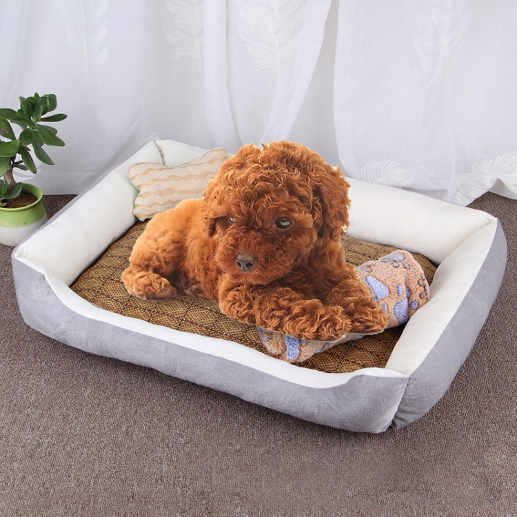 Dog Bone Pattern Big Soft Warm Kennel Pet Dog Cat Mat Blanket,  with Rattan Mat & Blanket Size: XL, 90×70×15cm