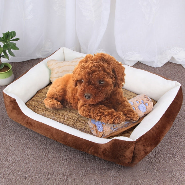 Dog Bone Pattern Big Soft Warm Kennel Pet Dog Cat Mat Blanket,  with Rattan Mat & Blanket Size: XL, 90×70×15cm