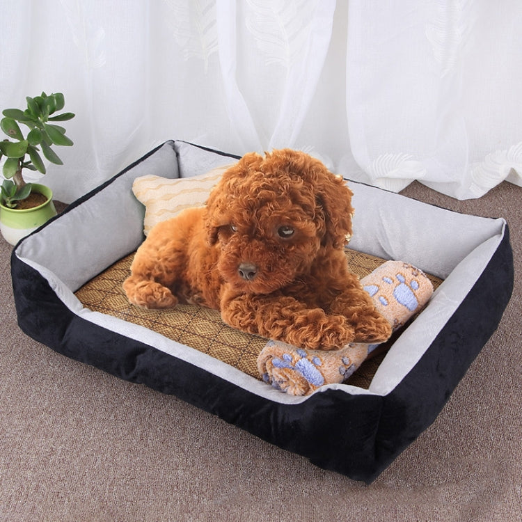 Dog Bone Pattern Big Soft Warm Kennel Pet Dog Cat Mat Blanket, with Rattan Mat & Blanket Size: XS, 50×40×15cm