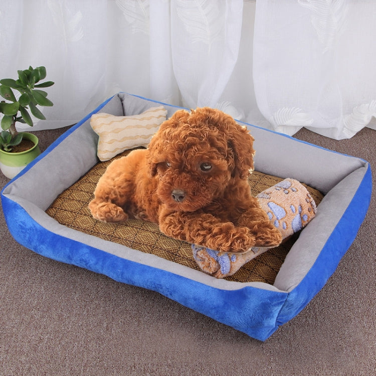 Dog Bone Pattern Big Soft Warm Kennel Pet Dog Cat Mat Blanket,with Rattan Mat & Blanket Size: XXS, 45×30×15cm