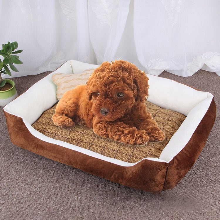 Dog Bone Pattern Big Soft Warm Kennel Pet Dog Cat Mat Blanket, with Rattan Mat Size: L, 80×60×15cm