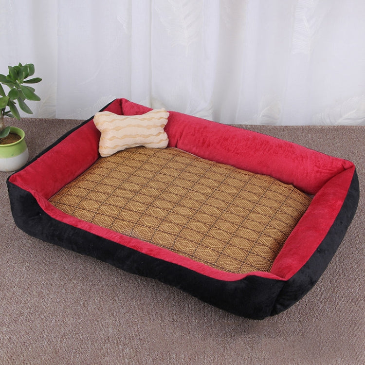 Dog Bone Pattern Big Soft Warm Kennel Pet Dog Cat Mat Blanket, with Rattan Mat Size: S, 60×45×15cm