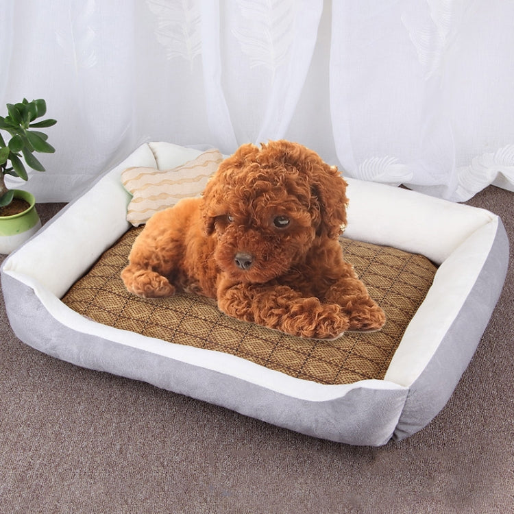 Dog Bone Pattern Big Soft Warm Kennel Pet Dog Cat Mat Blanket,  with Rattan Mat Size: XL, 90×70×15cm