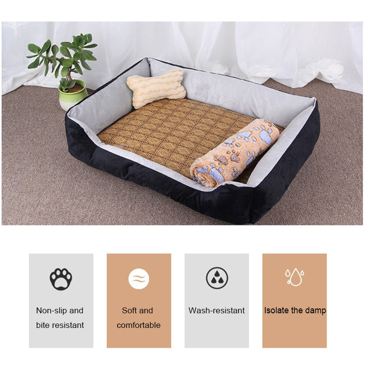 Dog Bone Pattern Big Soft Warm Kennel Pet Dog Cat Mat Blanket, with Rattan Mat Size: XS, 50×40×15cm