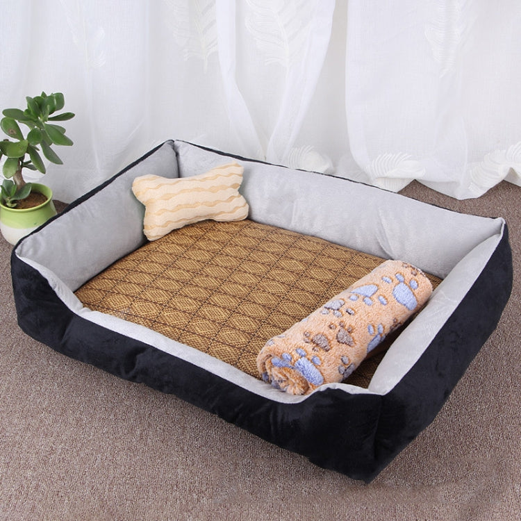 Dog Bone Pattern Big Soft Warm Kennel Pet Dog Cat Mat Blanket, with Rattan Mat & Blanket Size: L, 80×60×15cm