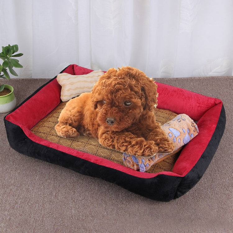 Dog Bone Pattern Big Soft Warm Kennel Pet Dog Cat Mat Blanket, with Rattan Mat & Blanket Size: M, 70×50×15cm
