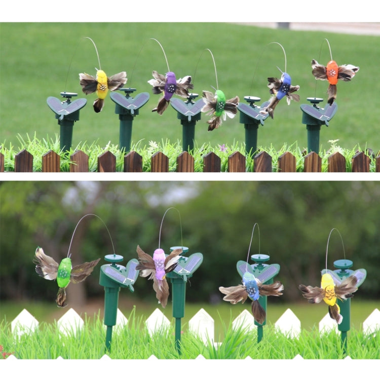 Ornaments Vibration Solar Powered Dancing Flying Hummingbirds with Feather, Garden Wall Yard Decoration Gardening Pastoral Decoration Toys, Random Color Delivery