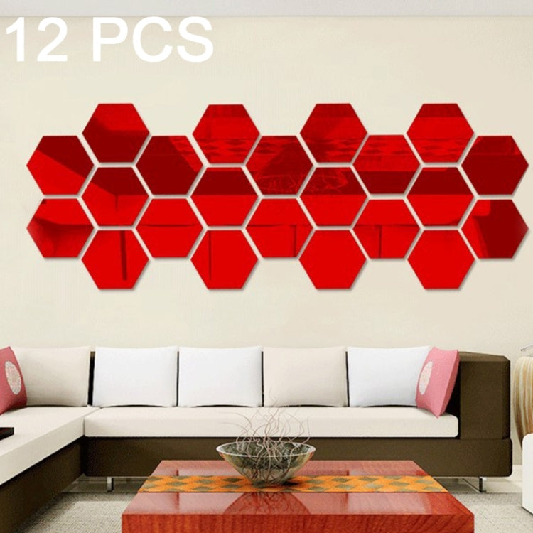 12 PCS 3D Hexagonal Mirror Wall Stickers Set, Size: 10*10cm