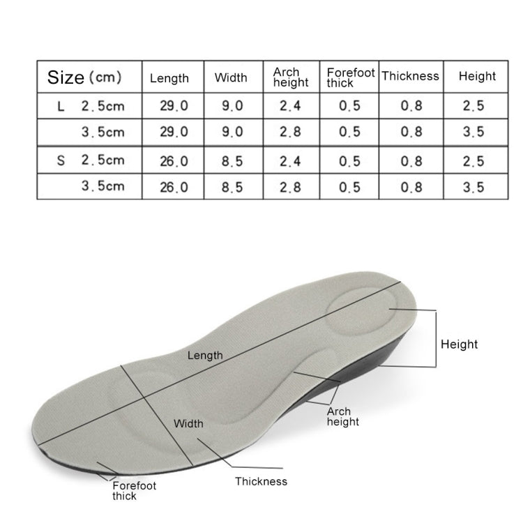 2.5cm PU Breathable Sport Height Increase Insoles, Size: L