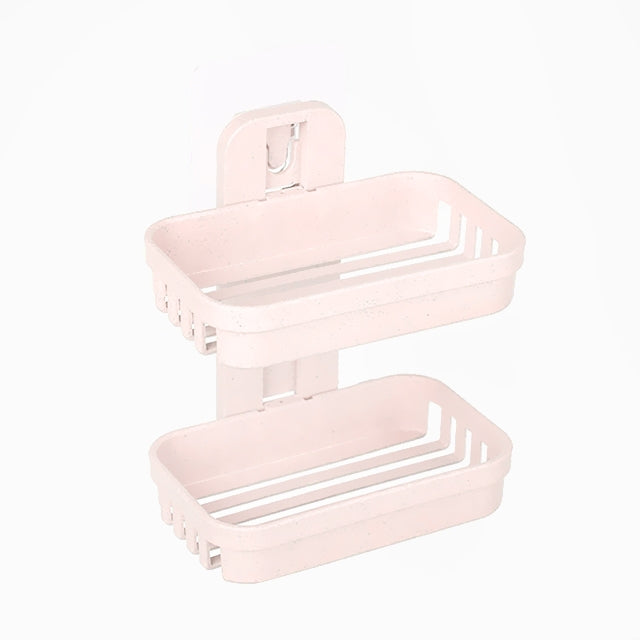 Wall Hanging Traceless Double-deck PP Soap Holder Bathroom Storage Shelf