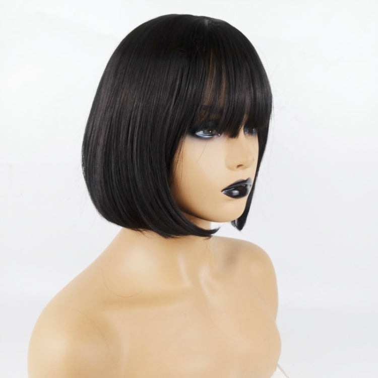 Neat Bang Bobo Short Straight Hair Wig Chemical Fiber Hair Headgear for Women