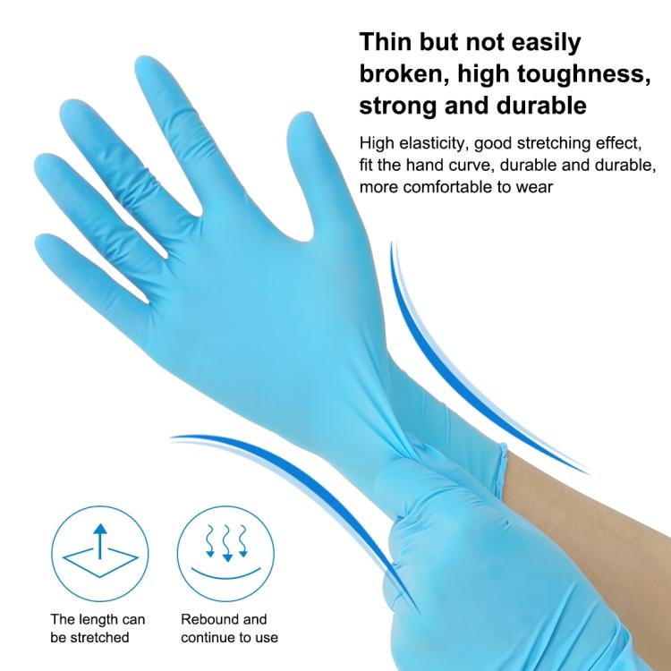 100pcs Blue Disposable Butyronitrile Gloves Housework Supplies, Size: L, Suitable for Palm Width: 9cm-10cm, New / Old Packing Box Random Delivery