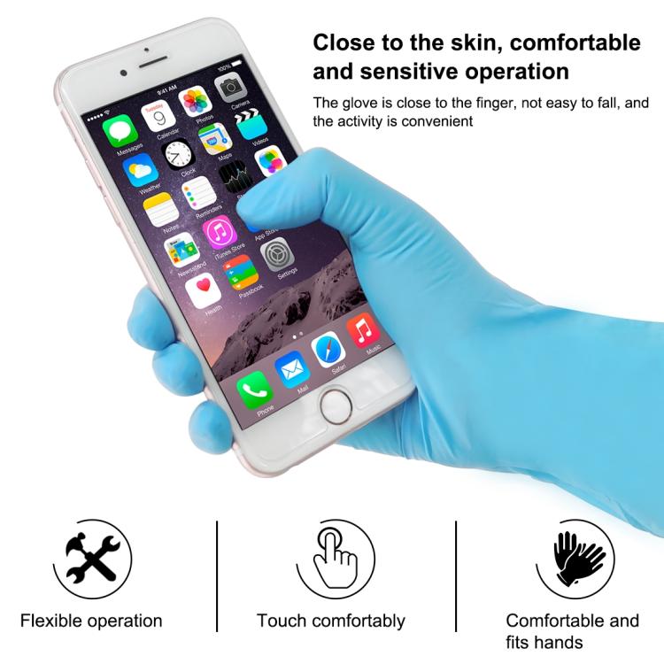 100pcs Blue Disposable Butyronitrile Gloves Housework Supplies, Size: L, Suitable for Palm Width: 9cm-10cm, New / Old Packing Box Random Delivery