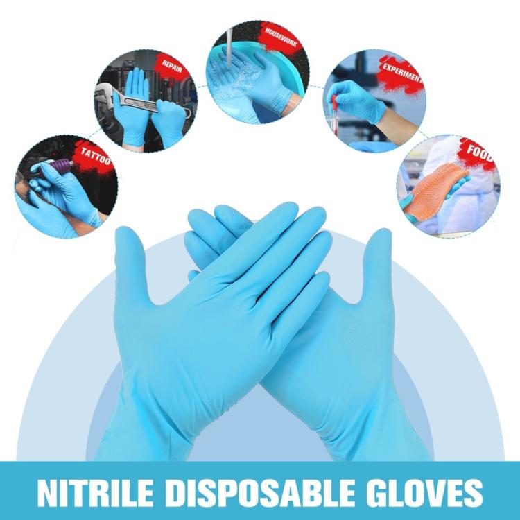 100pcs Blue Disposable Butyronitrile Gloves Housework Supplies, Size: L, Suitable for Palm Width: 9cm-10cm, New / Old Packing Box Random Delivery