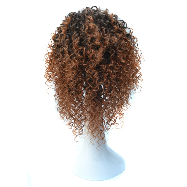 European and American Black Gradient Light Brown Wig Headgear with Short and Small Curly Hair for Women